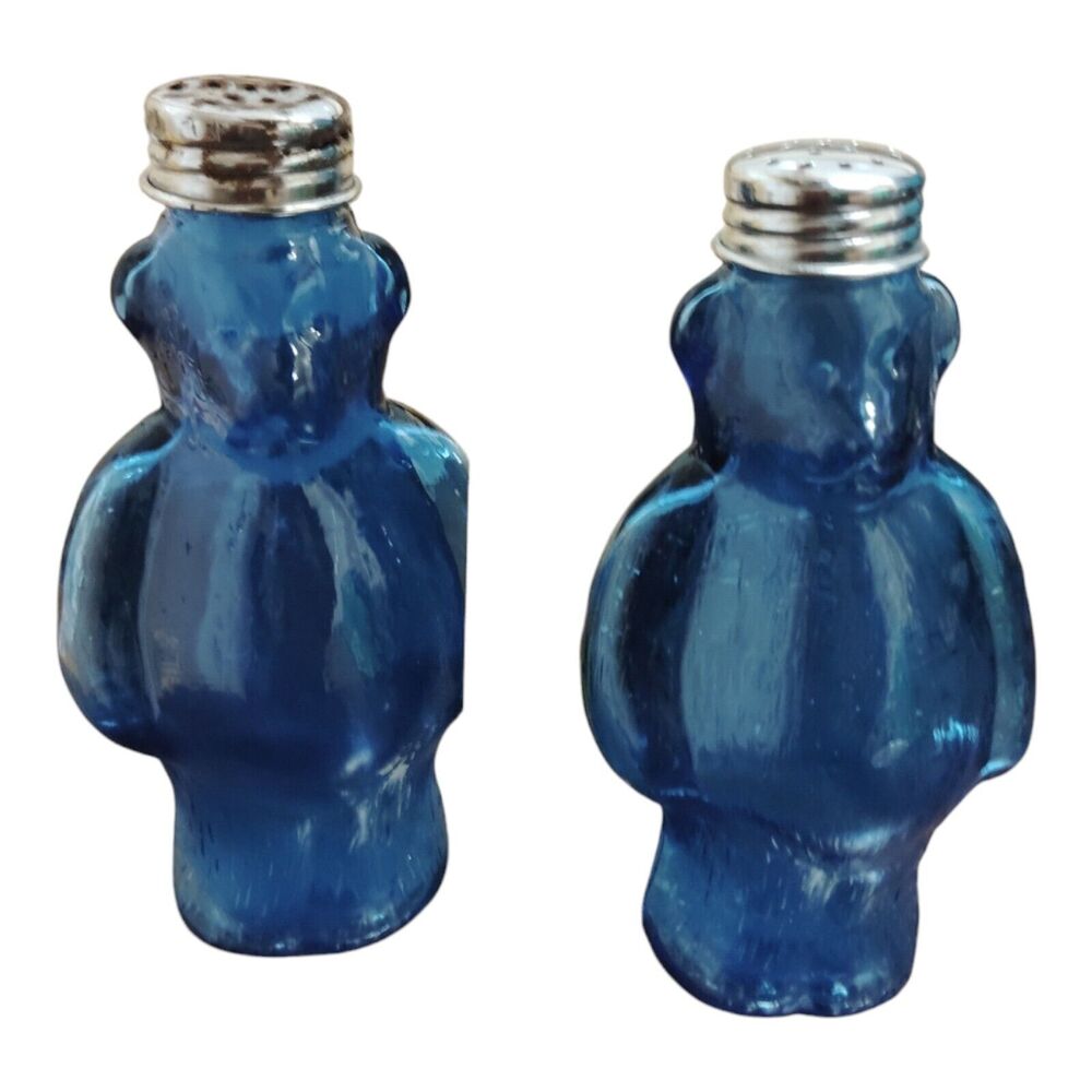 Spicy Bear Cobalt Blue Glass Salt And Pepper Shakers